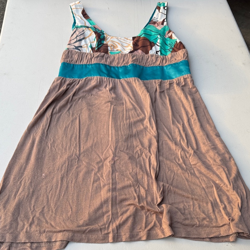Brown and Teal Sleeveless Dress